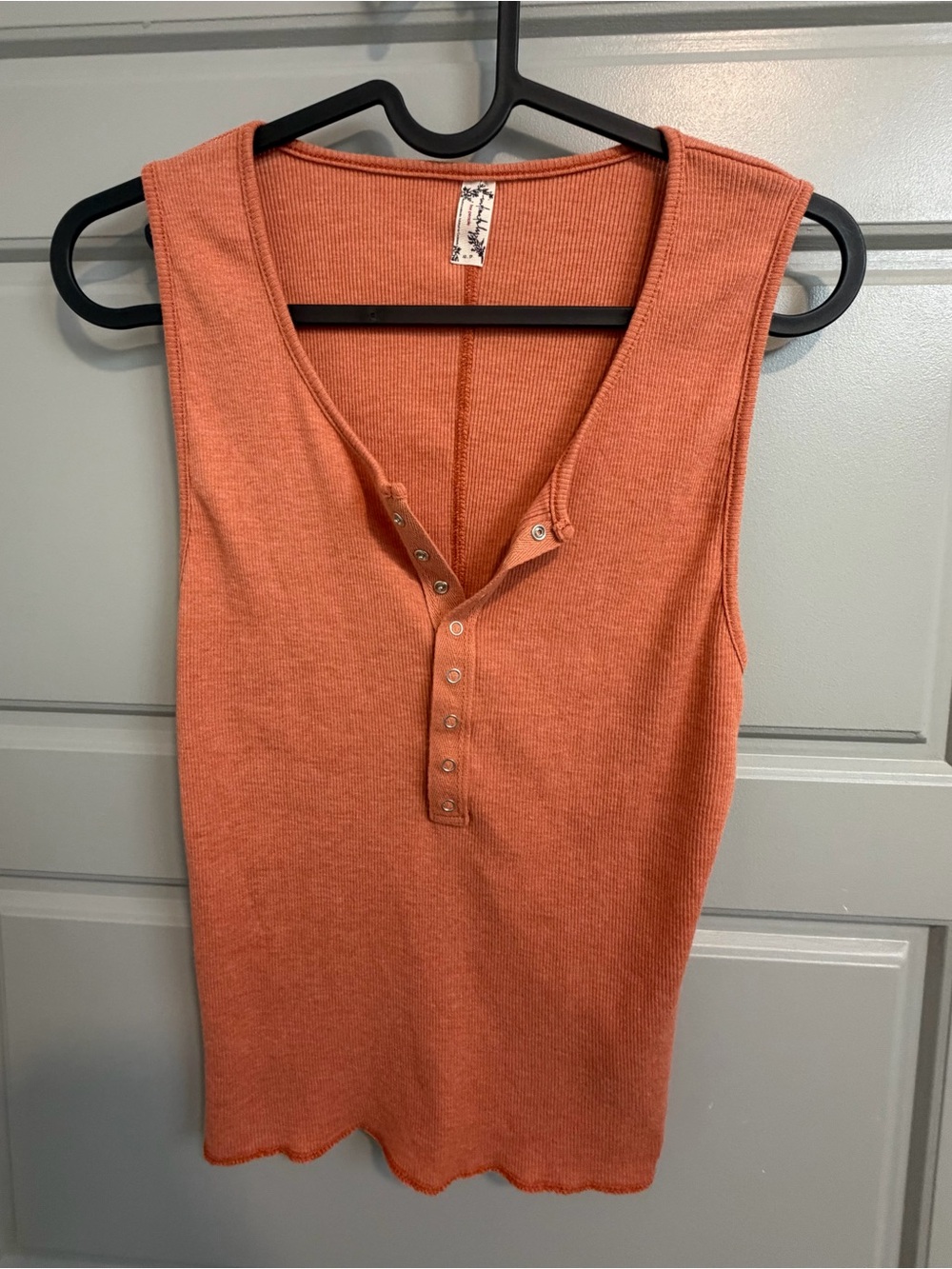 Intimately Free People Laid Back Henley Snap Ribbed Tank Top Size XS Orange/Rust